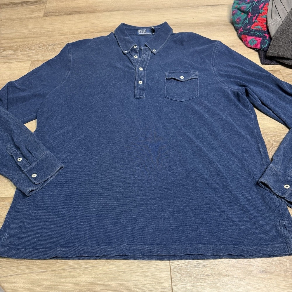 Polo Ralph Lauren Men’s XL Indigo Cotton Popover Shirt Long Sleeve Button Down